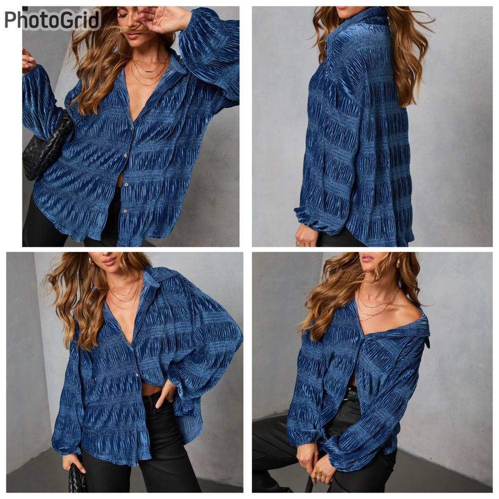 Vici Women’s XS Bette Textured Velvet velour button down stretch pleated top